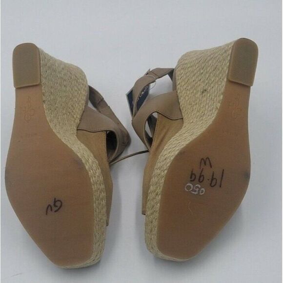 Nwob Cole Haan Nikeair Heath Womens Tan Leather Fabric Lace Up Wedge sandal 10B - Picture 8 of 10